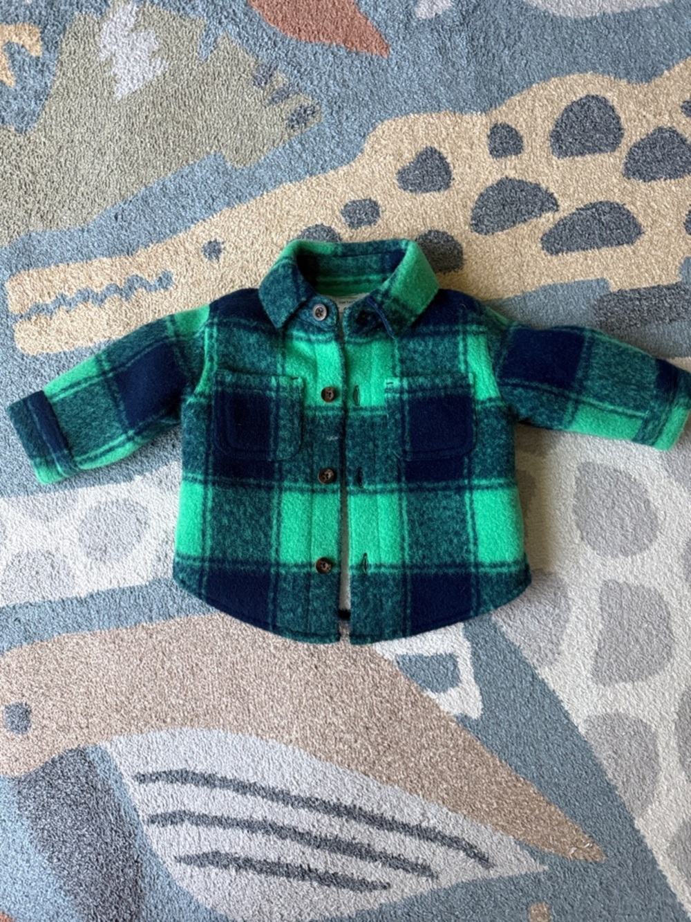 Toddler Green & Navy Plaid Button-Down Shirt Jacket